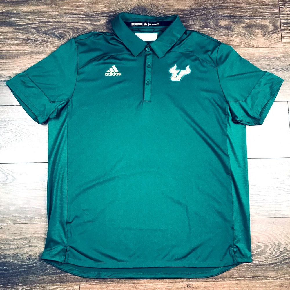 adidas South Florida Bulls Football Team Green Tech Polo Shirt Size 2XL NWT